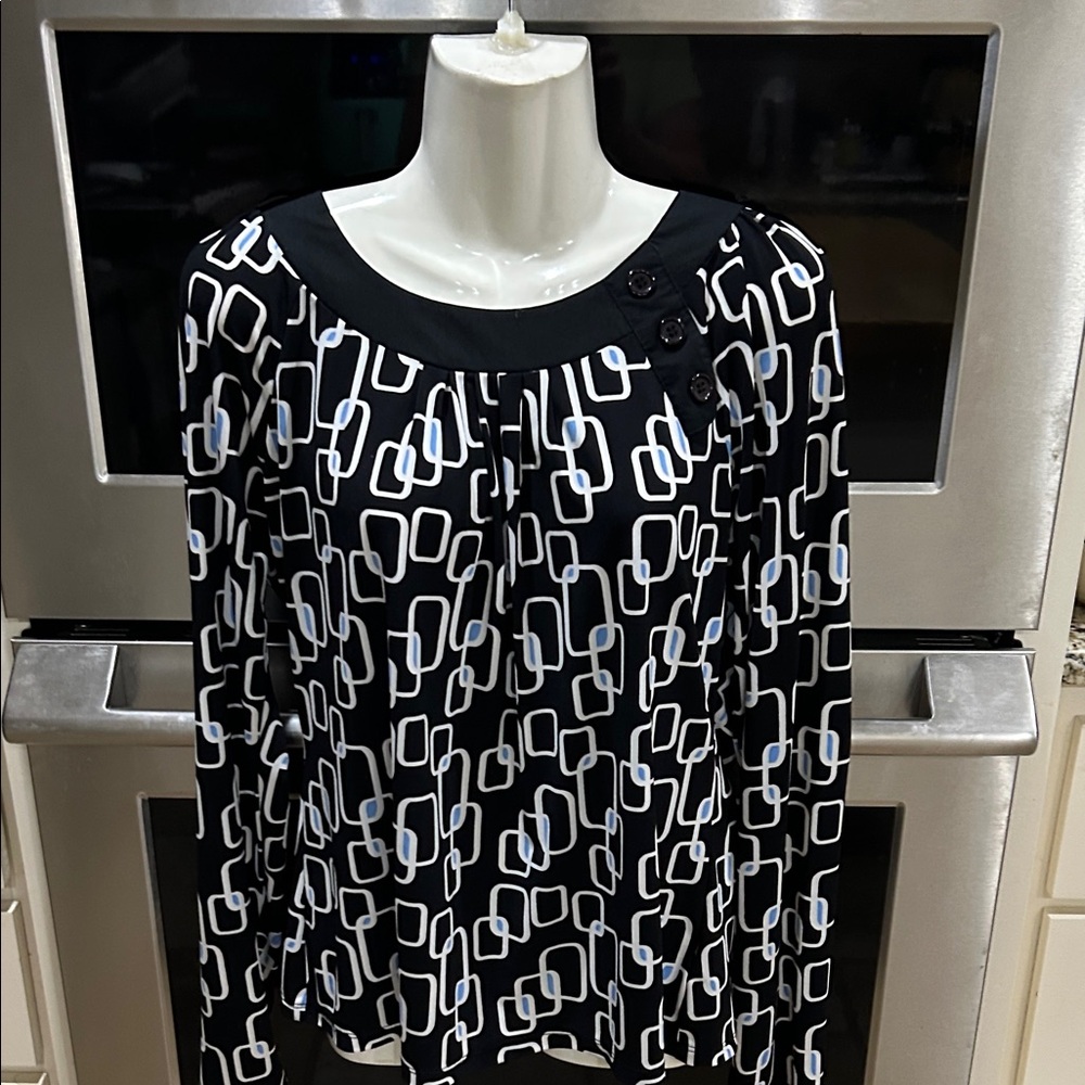 Worthington Black and White Patterned Blouse